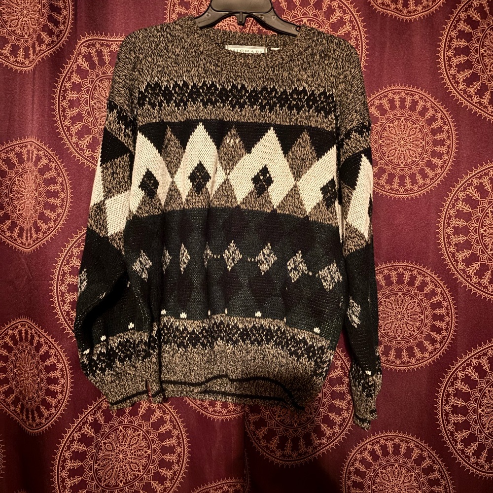 Vintage Crewneck Sweater - Black and Brown Geometric Design